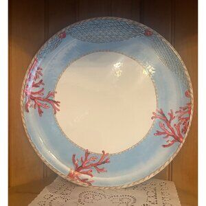 Hand-Painted Ceramic Plate Coral Nautical Rope Made in Italy Large Dinner Plate